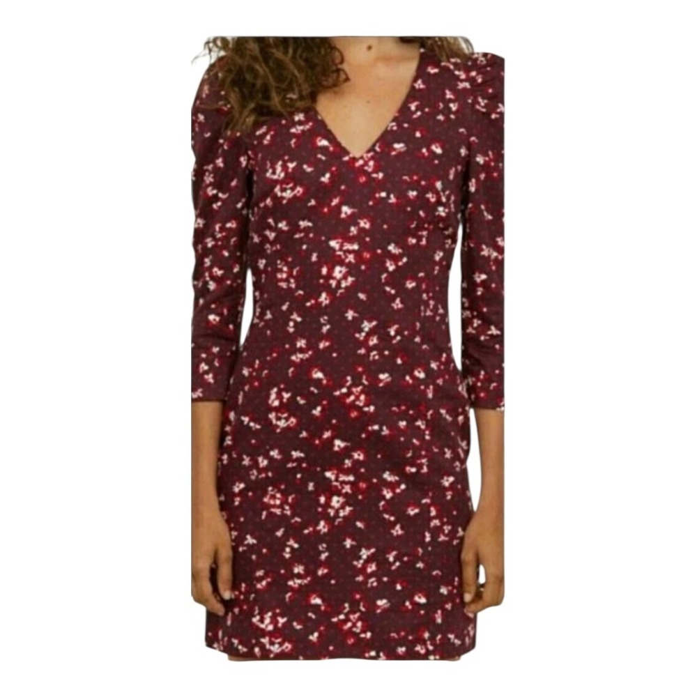 H&M Size 4 NWT Burgundy Floral V-Neck Puff Sleeve Sheath Dress 0665722002